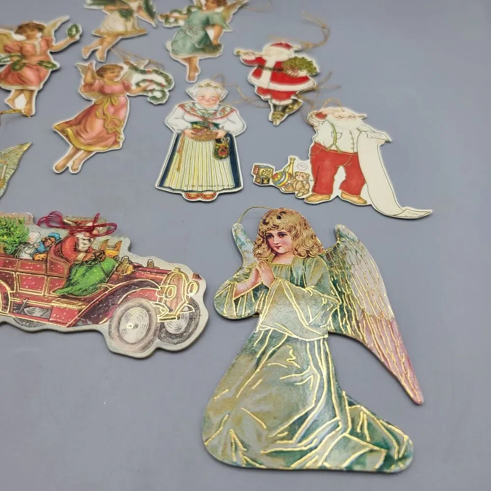 Merrimack Christmas Holiday Ornaments Die Cut Cardboard Angels Santa Lot Of 10